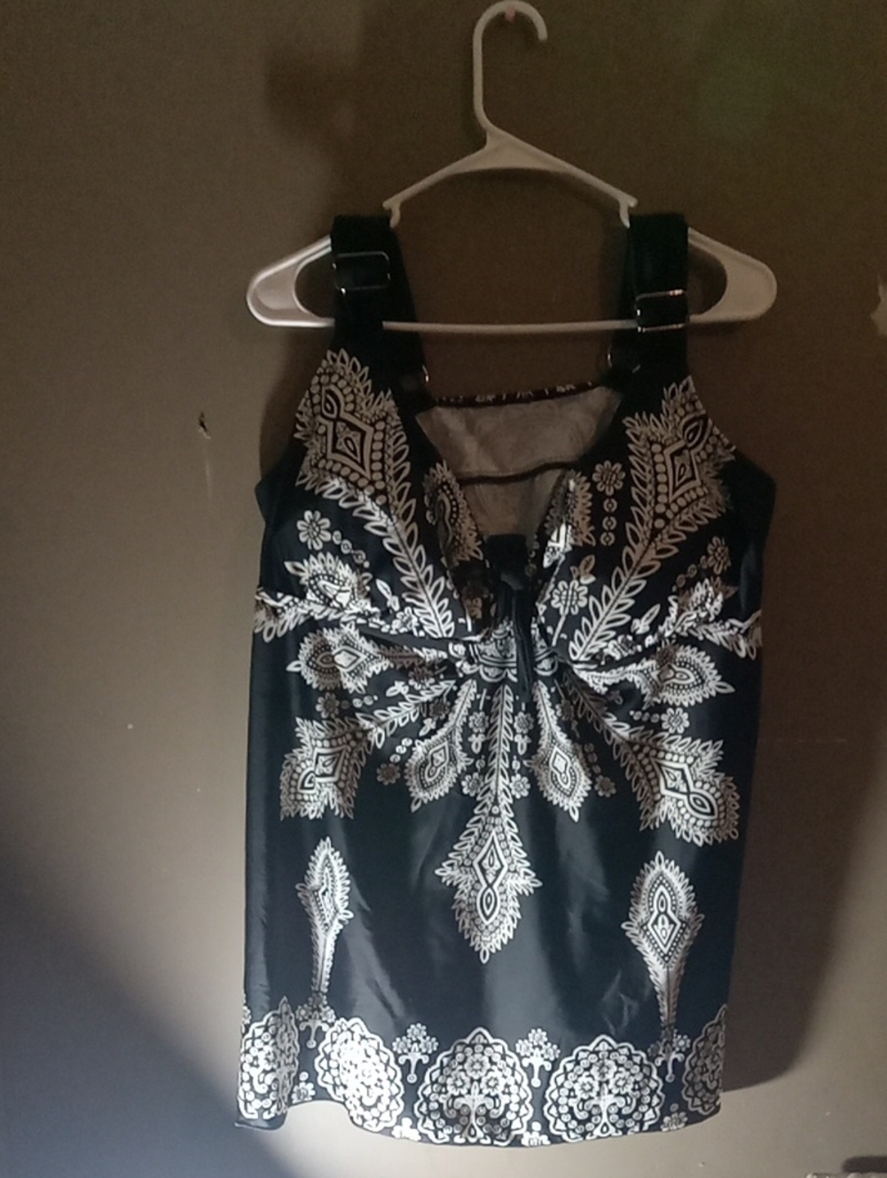 Black Paisley-Print Tie-Front One-Piece Swimsuit